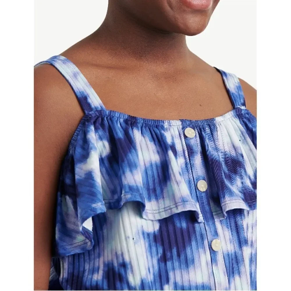 Justice Girls Flounce Button Front Short Sleeve Tie Dye Top Shirt Size XLP 16/18